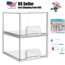 2 Pack Small Clear Stackable Storage Drawers,Acrylic Bathroom Makeup Organize...