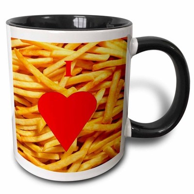 3dRose mug_60643_4 ''I Love French Fries'' Two Tone Black Mug, 11 oz, Multicolor