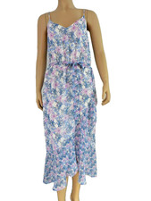 VINCE CAMUTO Dress faux wrap Midi 10 white blue pink floral ruffles flaunce hem