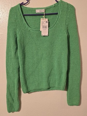 Mango NWT Bright Green Scoop Neck Sweater Size M