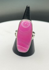 Size P Ladies Pink Agate Sterling Silver Ring Big Gift Summer Holiday Wedding
