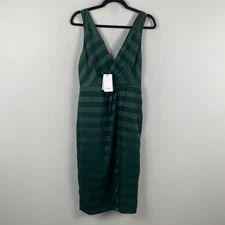 Reiss Pia V-Neck Green Stripe Midi Dress US Size 6 Sleeveless Surplice