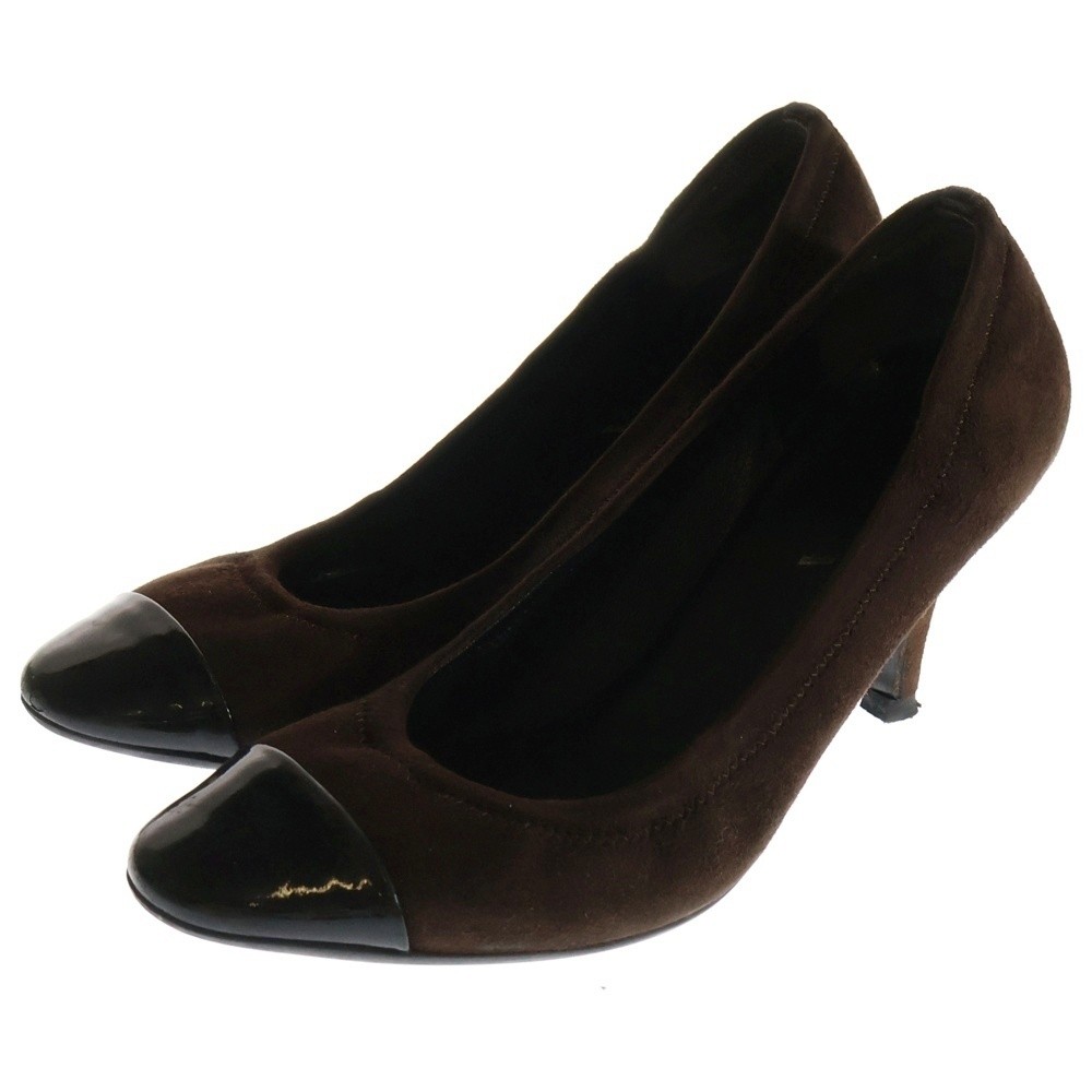 Prada Suede Patent Switching Combination Leather High Heel Pumps Shoes Brown thumbnail 2