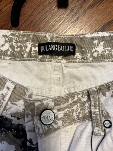 KU LANG BU LUO Damen Jeans 32 amerikanische Flagge Camouflage abstrakter Druck 4. Juli - Bild 9 von 16