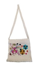 Hand Embroidered Colorful Flower Peruvian Purse 9 in Wide by 8 in Tall 