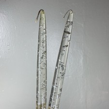 Vtg MCM Lucite Acrylic Clear Taper Candle Set Silver Fleck Flake 8&rdquo; Gregorian Co