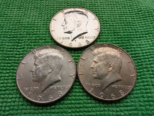 Kennedy Half Dollars, 1968-S Proof, 1968-D, 1968-D, Lot of 3 40% Silver Coins
