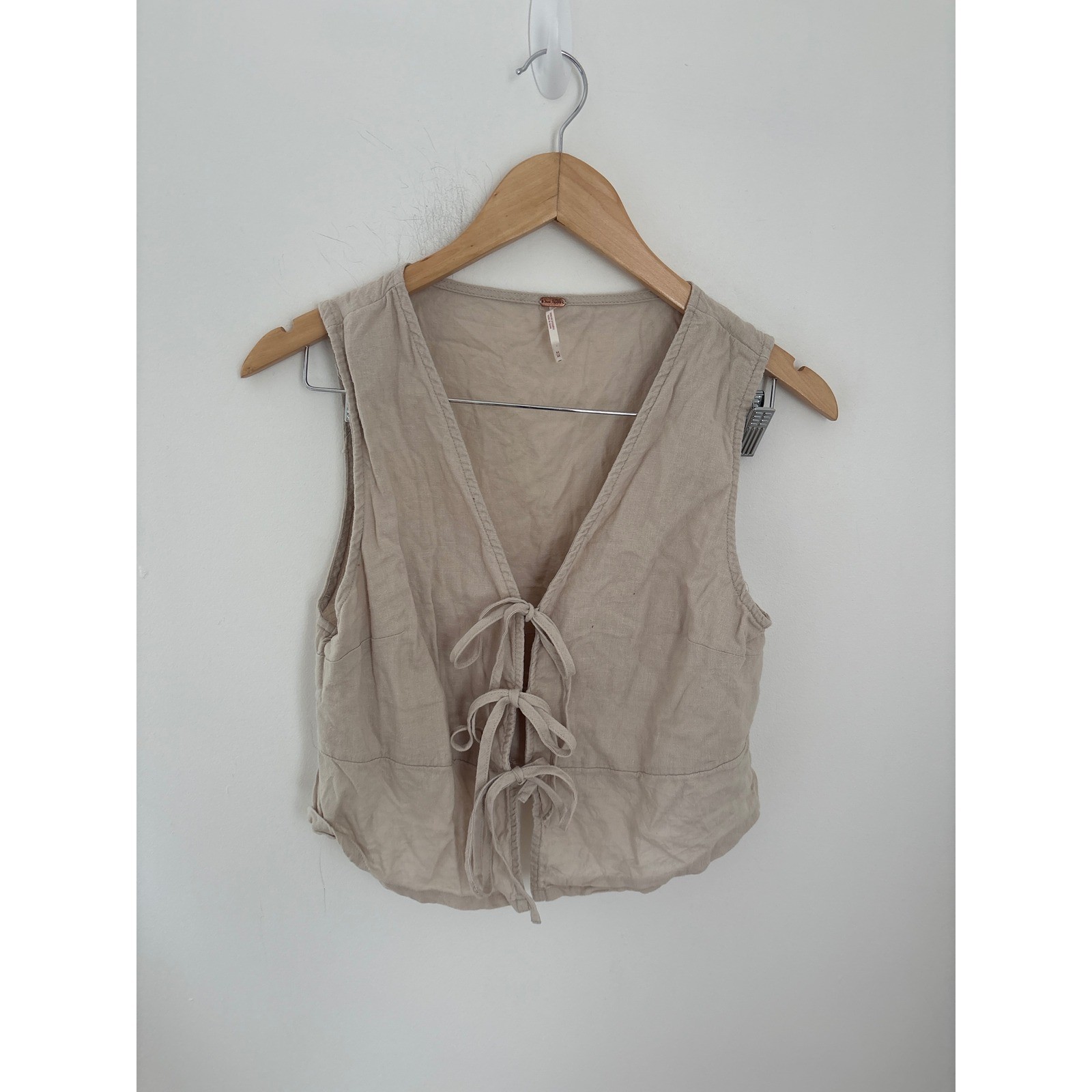 Free People Tan Linen Blend Tie Front Cropped Vest Size M