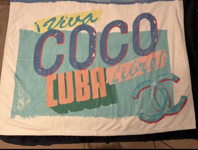 CHANEL  Cotton Coco Cuba Beach Towel White Green Unused