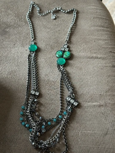 VTG 26-32” SILVER TONE  & RHINESTONE LAYERED NECKLACE -Costume Jewelry