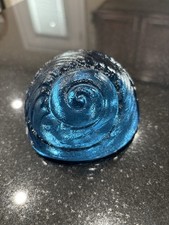 Vintage Paperweight Blue Glass Sea Shell Polished Bottom
