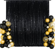 6x6ft Black Sequin Backdrop, High Density Non-Transparent Glitter Curtain for