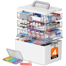 Lifewit 4-Tier Medicine Cabinet Organizer with 4 Tier Pill Case, White