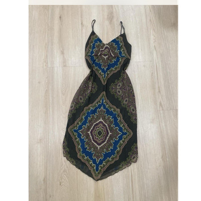 Vintage Y2K olive green boho dress with mandala pattern and tiered hem Size: L