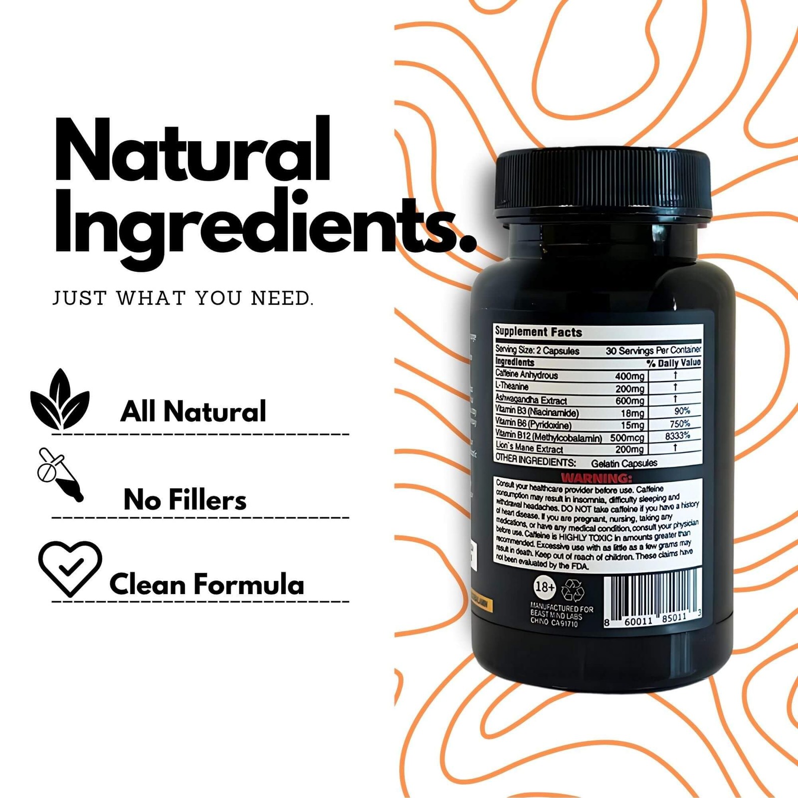 Extreme Energy Pills | 400mg Caffeine | 600mg Ashwagandha | 200mg Lions Mane ...