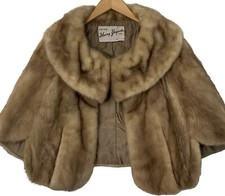 Harry Yagoda Blonde Mink Fur Caplette Muffler Coat Beige Vintage Cape M 8001