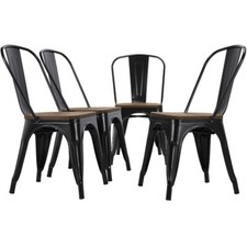 Metal Dining Chairs w/Wood Seat Stackable Side Chairs Kitchen Bistro Chair Black