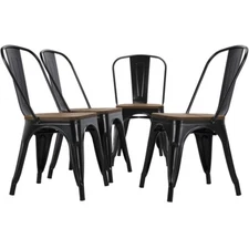 Metal Dining Chairs w/Wood Seat Stackable Side Chairs Kitchen Bistro Chair Black