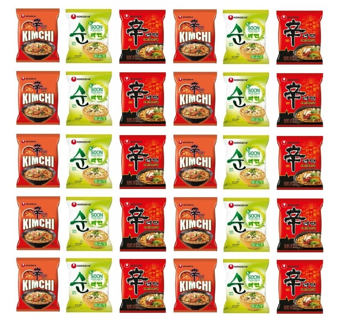 30er Nong Shim MIX 3520g VEGGIE - KIMCHI - SHIN RAMYUN Instant Ramen Nudel Suppe