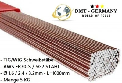 DMT GERMANY TICA de 5 kg varillas de soldadura 1,6/2,0/2,4/3,0/3,2 x 1000 mm ER70S-6-3 varillas acero SG2 5 Kg