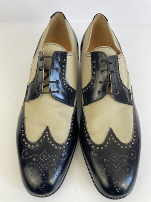 Salvatore Ferragamo Black/Cream Mixed Media Leather Dress Shoes Size 10 D