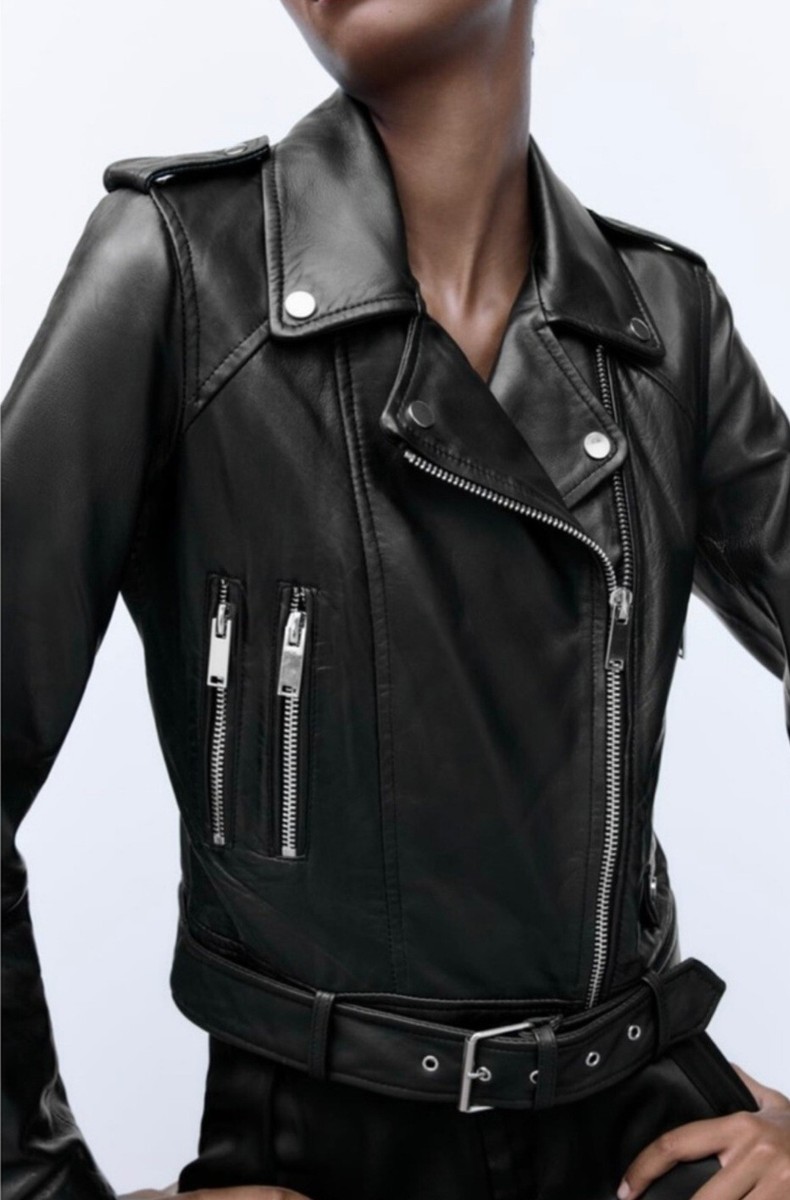 Zara Genuine Sheep Leather Motorcycle Black Moto Biker Zara Genuine Sheep Leather Motorcycle Black Moto Biker