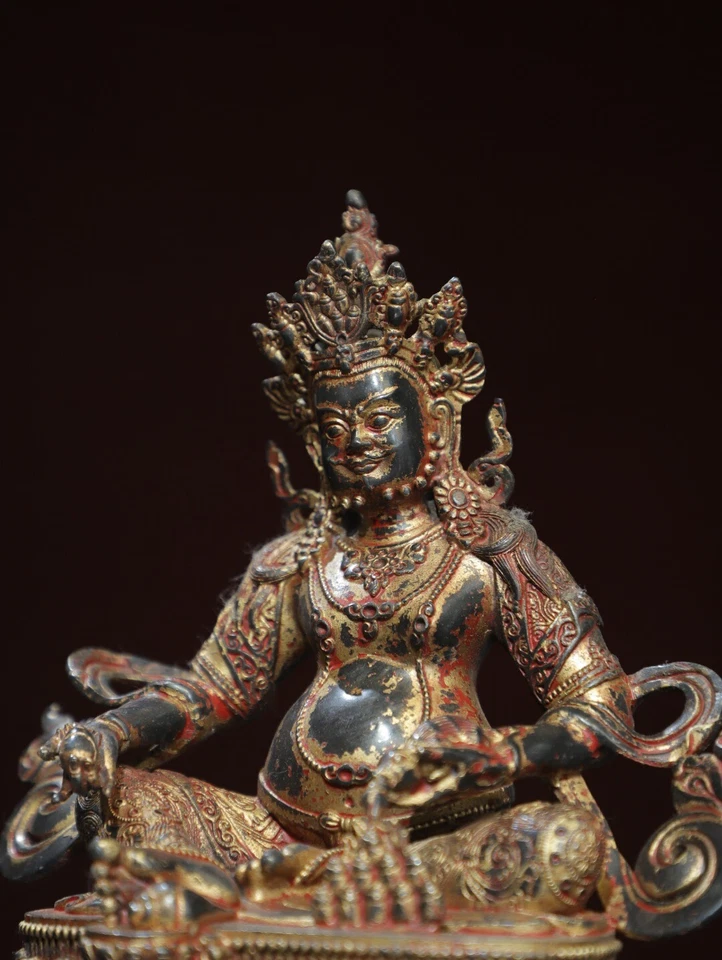 8.3" China old Tibetan Buddhism temple Bronze gilt Yellow Jambhala Buddha statue - Image 2 of 4