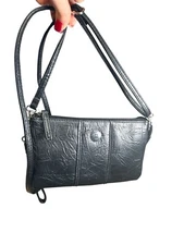 Stone Mountain Handbag Bonded Leather Trifecta Little Black Purse W/ Crossbody