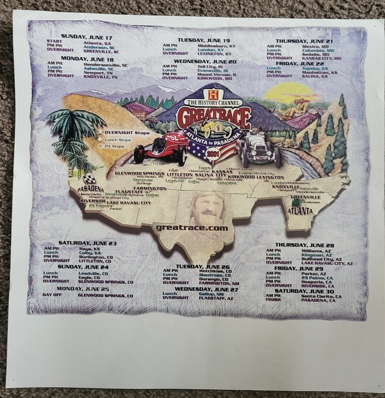 VINTAGE POSTER - THE HISTORY CHANNEL GREAT RACE ATLANTA TO PASSADENA 2001