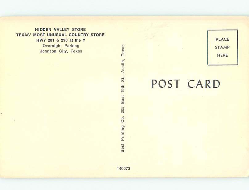 Unused Pre1980 HIDDEN VALLEY COUNTRY STORE Johnson City Texas TX r9506