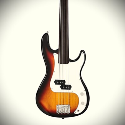 Fretless Electric Bass Guitar, Solid Body, Full Size Rosewood Fretboard (Glarry)