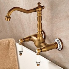 Antique Brass Wall Mount Swivel Faucet Kitchen Bathroom Sink Mixer Tap Faucets