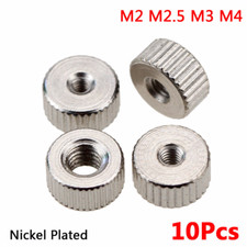 10Pcs M2/2.5/3/4 Round Knurled Thumb Thin Nuts Through Hole Nickel Plated Steel