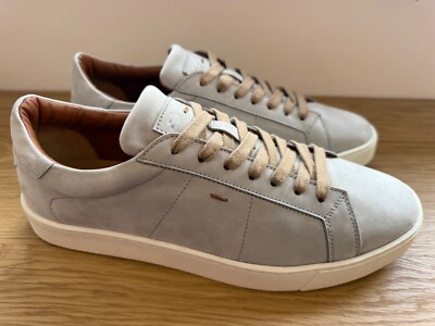 SANTONI men's gray nubuck leather sneakers/ shoes / made in Italy