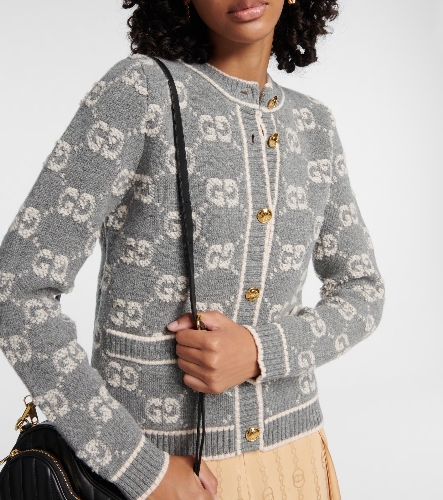 Authentic Gucci GG Monogram Wool Curly Jacquard Cardigan Sweater Size M US 6