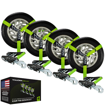 Lasso Car Tie Down - Snap Hooks - 2'' x 96'', 4 Pack - High-Viz - 3300 lbs SWL