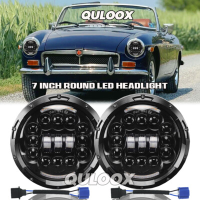 Pair 7 Inch Round LED Headlights High/Low Beam for MG MGB 1969-1981
