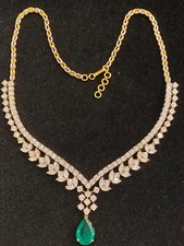11.13 Cts Round Brilliant Cut Natural Diamonds Emerald Necklace In 585 14K Gold