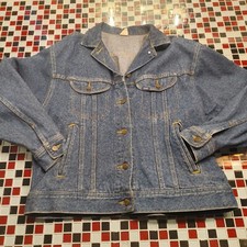 Vtg 80's Lee Womens LARGE Jean Trucker Jacket Blue Button Up Made in USA