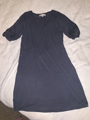 Ann Taylor LOFT Short Sleeve Flare Dress Stretch Gray Crochet Sleeve Size Small