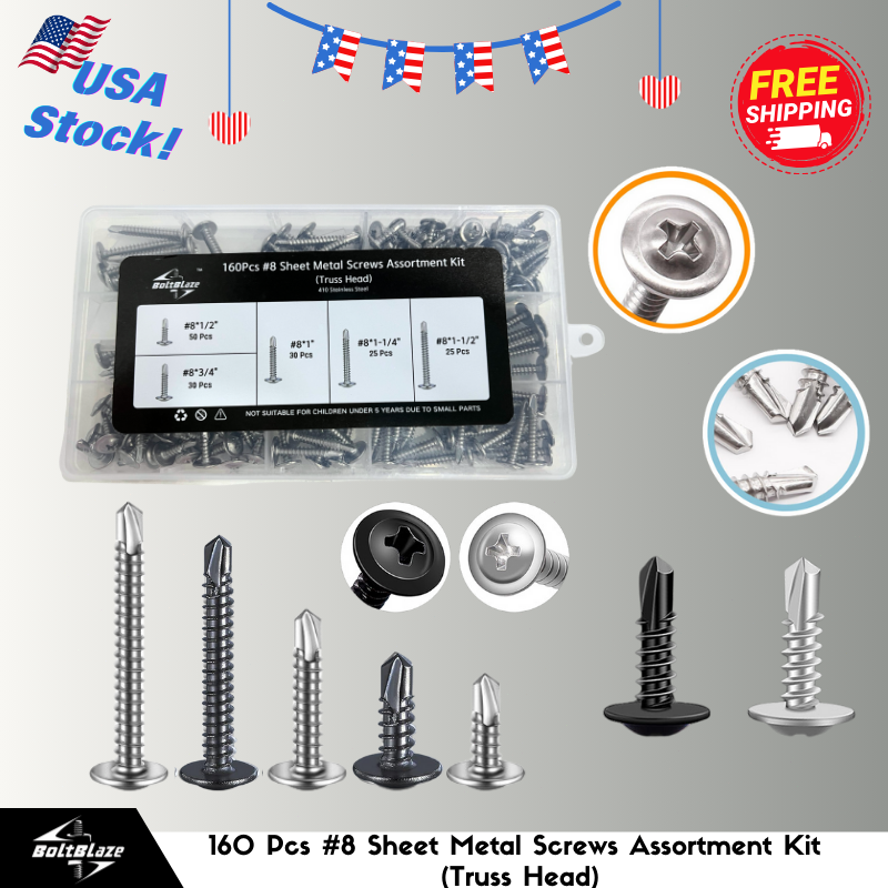 160Pcs #8 410 Stainless Steel Truss Head Machine Screws, 1/2