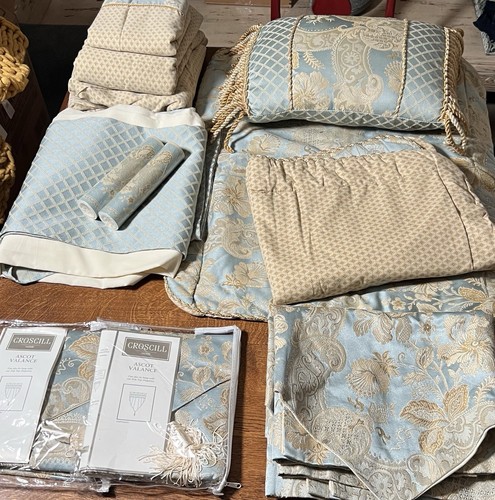 Croscill Napoleon Nicolette Blue/Gold Queen Comforter Set 17 Piece HUGE SET HTF