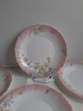 5 x Vintage/ Retro arcopal France Elise Kuchenteller mit Blumenmuster/ Opalglas 