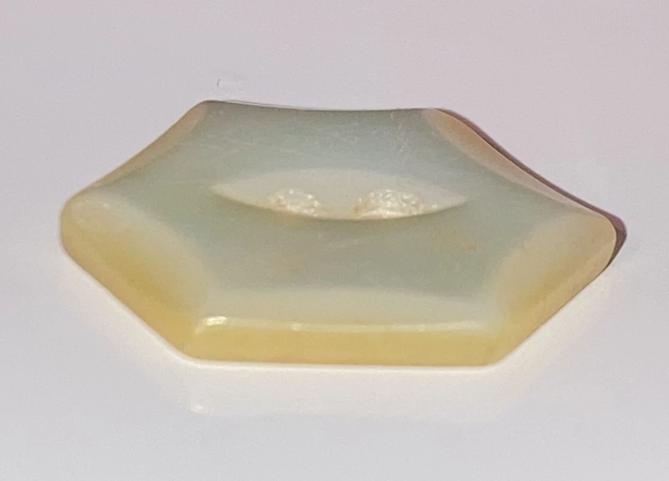 Vintage White Pearl Round Button 2 Hole Eye Center Hexagon Carved Edge 11/16" - Image 3 of 4