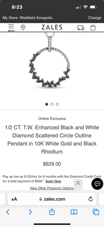 1/2 CT T.W. Colgante círculo de diamantes negros blancos y dispersos de oro blanco de 10 quilates Foto 3 de 4