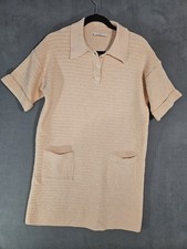MNG Womens 4 Sweater Dress Vneck Sheath Peach Collar Preppy Pockets Knit Buttons