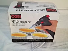 OGGI 5 Piece Crème Brulee Set with 4 White Oval Dishes & Butane Torch EUC!