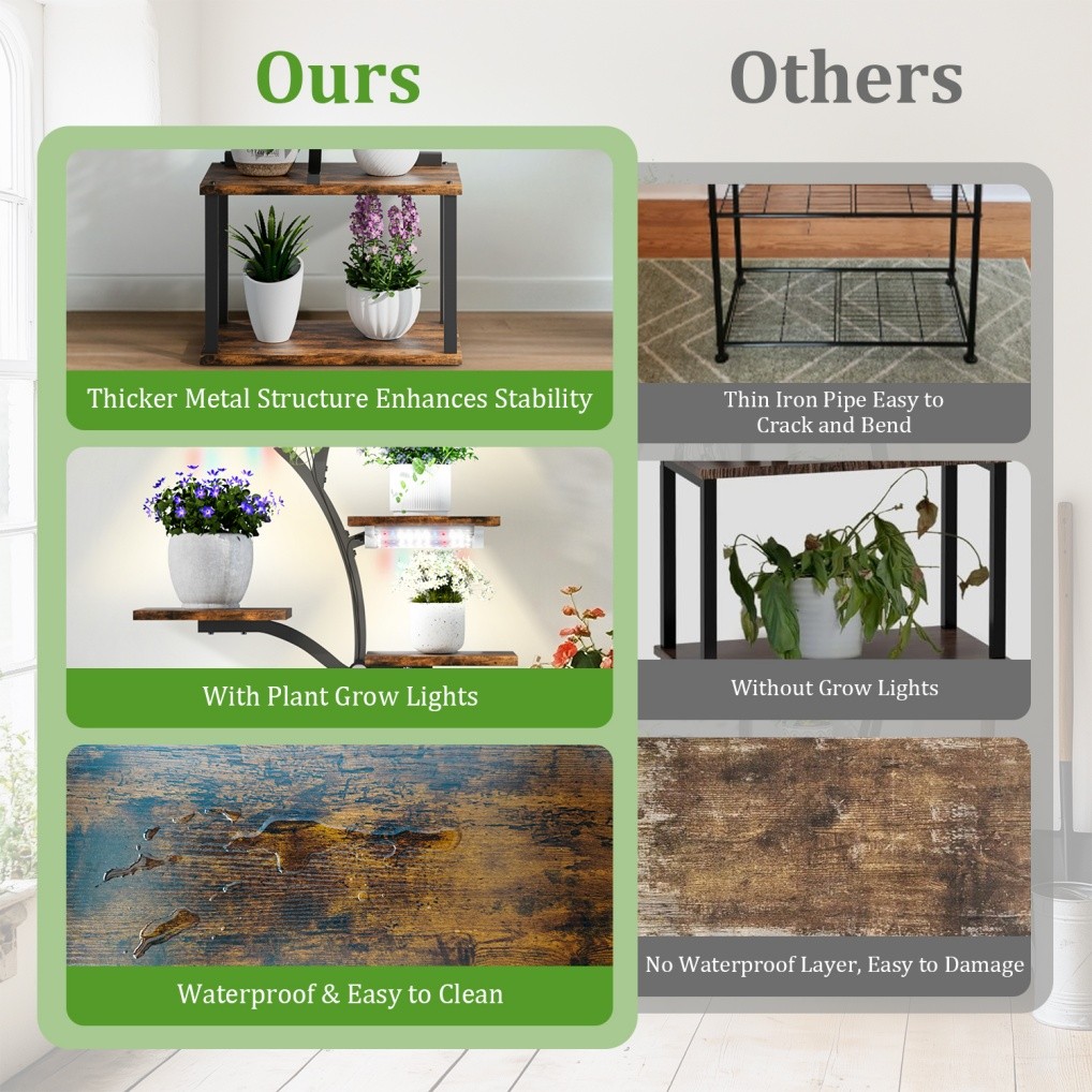 Heavy Duty Plant Stand Indoor with Grow Lights Tall Plant Shelf Tree-Shaped Rack