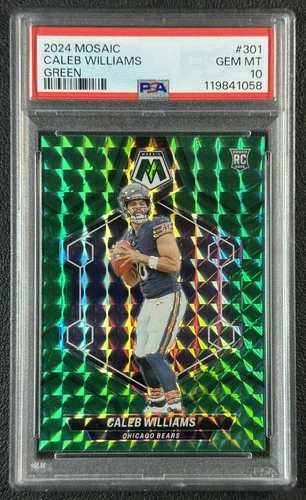 CALEB WILLIAMS PSA 10 2024 PANINI MOSAIC #301 ROOKIE GREEN PRIZM RC BEARS 058