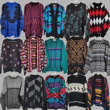 Lot of 15 VTG Knit Sweaters Funky Loud Pullover 70s 80s 90s Knit Y2k Bright Geom